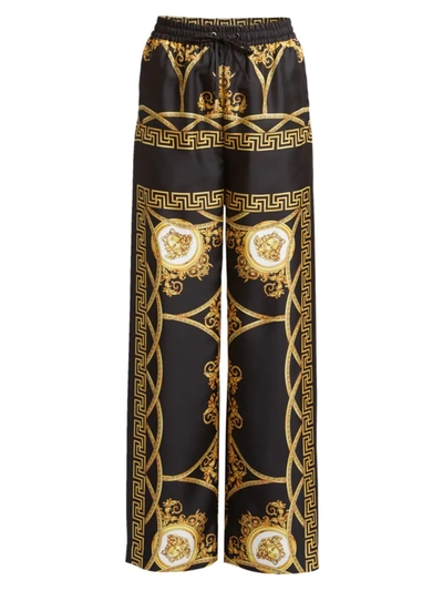 Shop Versace Heritage Print Wide-leg Pants In Black Gold