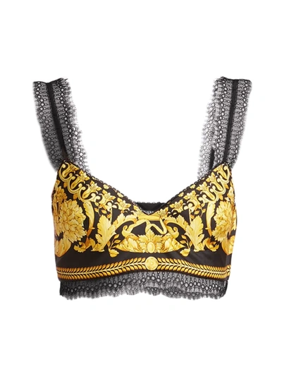 Shop Versace Women's Silk Heritage Print Bra Top In Black Gold
