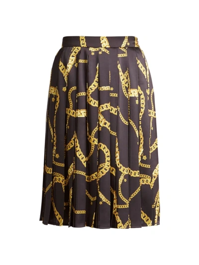 Shop Versace Chain Link Print Pleated Skirt In Black Gold