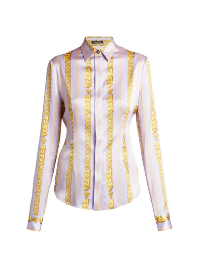Shop Versace Women's Chain Print Silk-blend Shirt In Orchid Gold