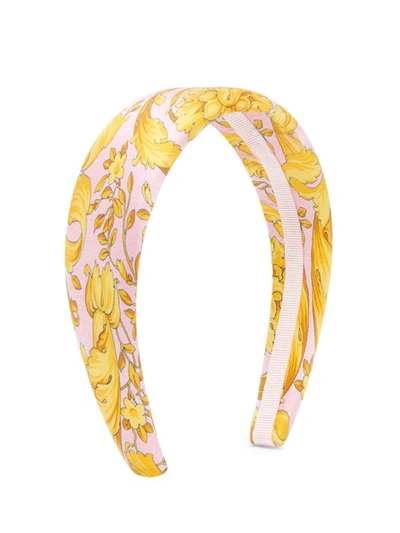 Shop Versace Baroque-print Silk Headband In Candy Gold