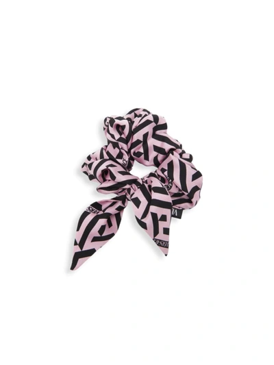 Shop Versace Women's Silk Monogram Scrunchie In Candy Black