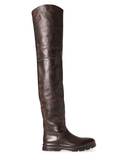 Shop The Row Billie Leather High Boots In Vintage Brun