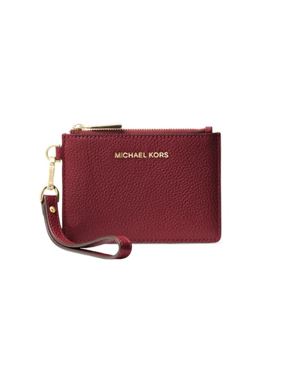 Shop Michael Michael Kors Small Money Pieces Leather Coin Purse In Dark Berry