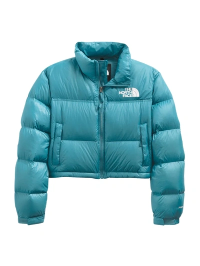 Shop The North Face Nuptse Cropped Puffer Jacket In Storm Blue