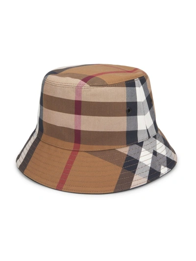 Shop Burberry Men's Canvas Check Bucket Hat In Birch Brown