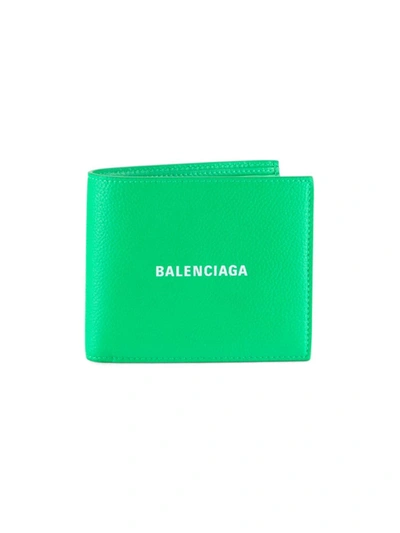 Shop Balenciaga Leather Logo Bifold Wallet In Green White