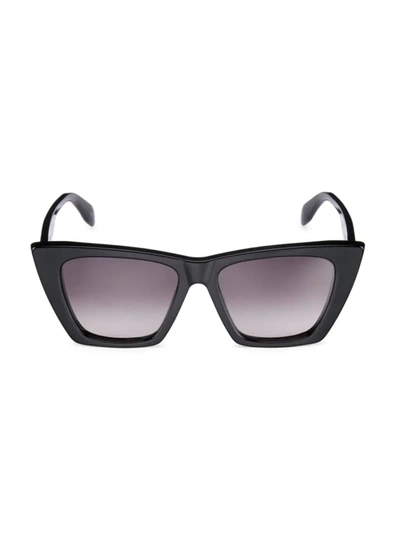 Shop Alexander Mcqueen Women's Signature 54mm Cat Eye Sunglasses In Shiny Black