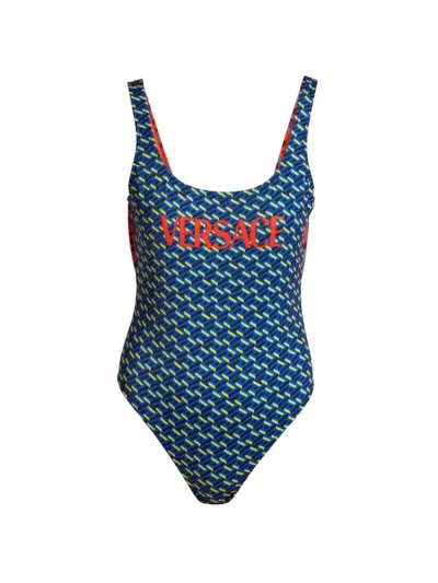 Versace Multicolor Greca Print Scoop Neck One-piece Swimsuit | ModeSens