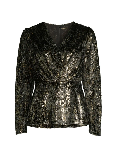 Shop Elie Tahari Women's Sequin Peplum Top In Noir Gold