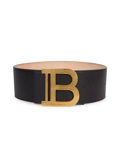 Shop Balmain Women's B-buckle Leather Belt In Noir