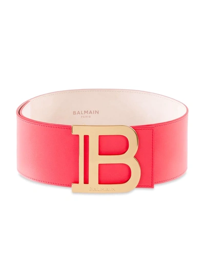 Shop Balmain B-buckle Leather Belt In Rose Saumon