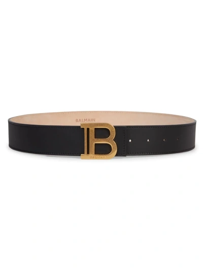 Shop Balmain Women's B-buckle Leather Belt In Noir