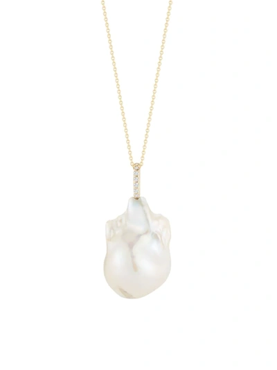 Shop Mateo Women's 14k Yellow Gold, Baroque Pearl & Diamond Pendant Necklace