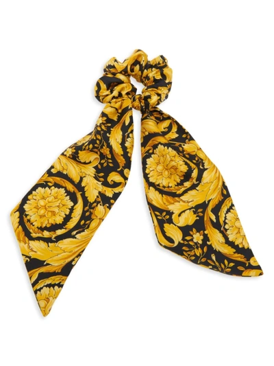 Shop Versace Women's Barocco Silk Scrunchie In Gold Print
