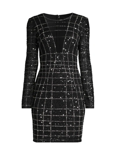 Shop Aidan Mattox Beaded Illusion Mini Dress In Black