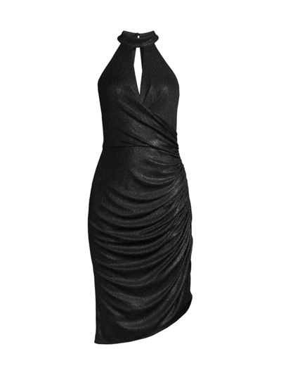 Shop Aidan Mattox Women's Draped Halterneck Dress In Black