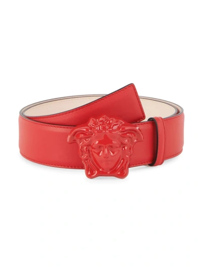 Shop Versace Medusa Leather Belt In Canna Canna Oro