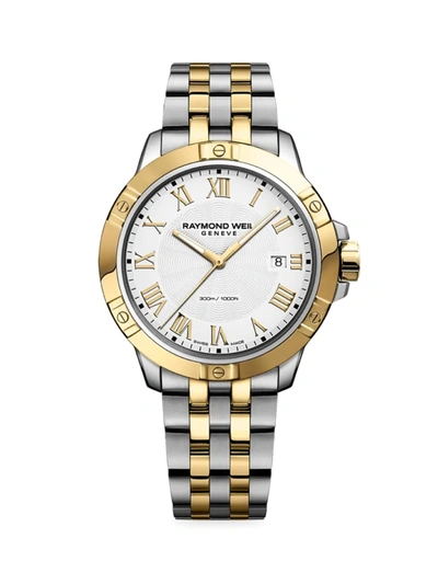 Shop Raymond Weil Men's Tango White Two-tone Gold & Stainless Steel Bracelet Watch In Silver