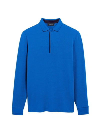 Shop Bugatchi Men's Micro Stripe Quarter-zip Polo Shirt In Classic Blue