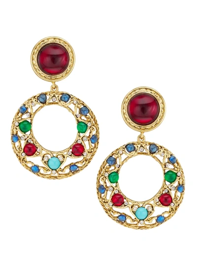 Shop Kenneth Jay Lane Women's 22k Goldplated Multicolored Circle Drop Earrings In Ruby