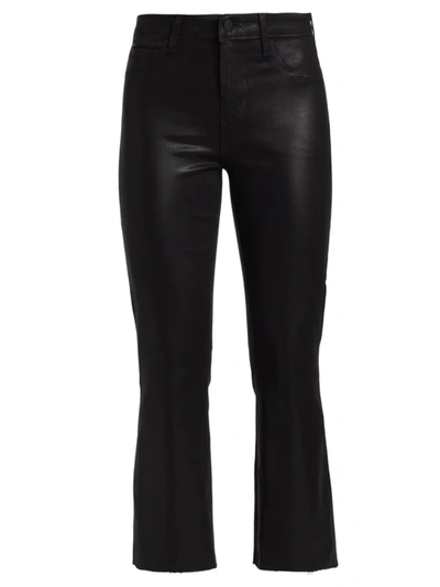 L'agence Kendra High Rise Cropped Flared Jeans In Noir Coated In Black