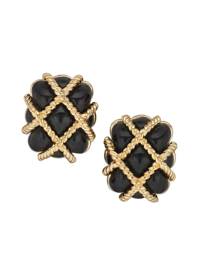 Shop Kenneth Jay Lane Women's Black Resin Quilted Goldtone Earrings