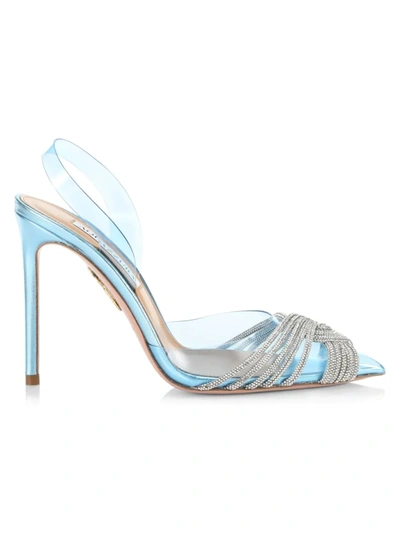 Shop Aquazzura Women's Gatsby Embellished Slingback Sandals In Ice