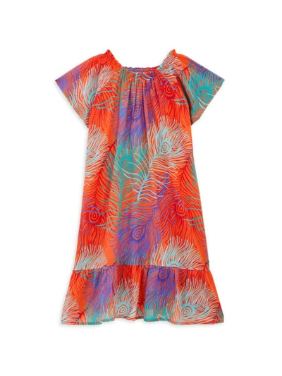 Shop Vilebrequin Little Girl's & Girl's Plumes Multicolor Dress In Orange