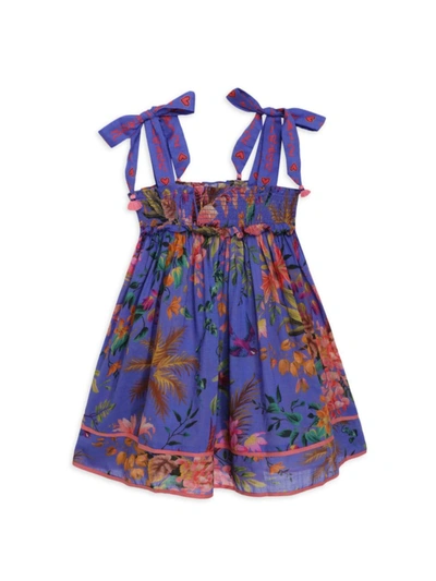Shop Zimmermann Little Girl's & Girl's Tropicana Shirred Dress In Blue Floral
