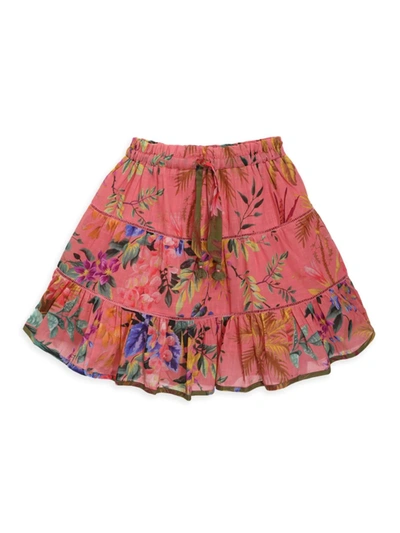 Shop Zimmermann Little Girl's & Girl's Tiered Flounce Skirt In Coral Floral
