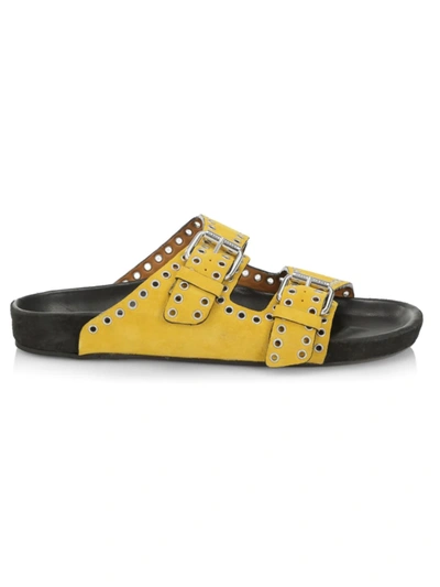 Shop Isabel Marant Women's Lennyo Grommet-accented Suede Slide Sandals In Yellow