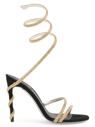 Shop René Caovilla Women's Margot Embellished Satin Wrap Sandals In Gold Satin Black