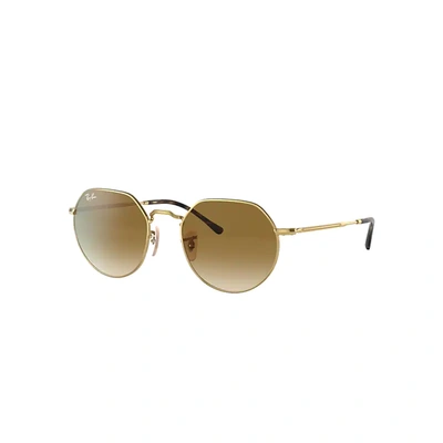 Shop Ray Ban Jack Sunglasses Gold Frame Brown Lenses 51-20