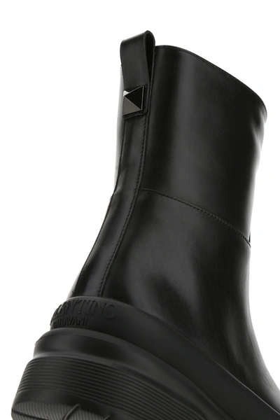 Shop Valentino Black Leather Roman Stud Boots   Black  Garavani Uomo 44