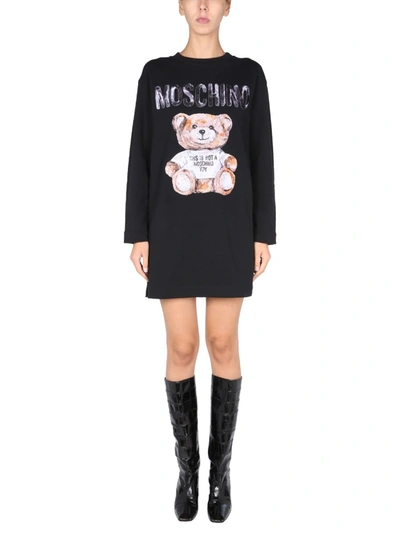 Shop Moschino Teddy Bear Dress In Black