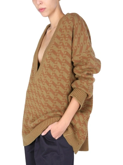 Jejia V-neck Jacquard Sweater In Brown