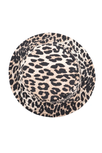 Shop Ganni Animalier Bucket Hat In Beige,black