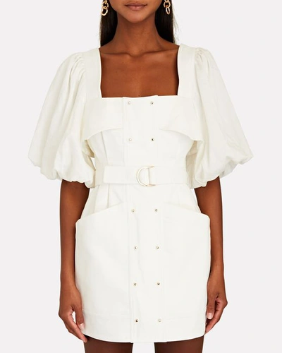 Shop Acler Lovell Belted Puff Sleeve Mini Dress In Ivory