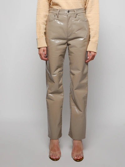 Shop Agolde Recycled Leather 90's Pinch Waist Patent Leather Pants Beige