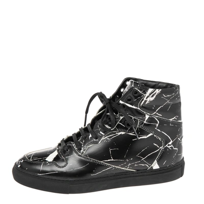 Pre-owned Balenciaga Monochrome Marble Leather High Top Sneakers Size 37 In ModeSens