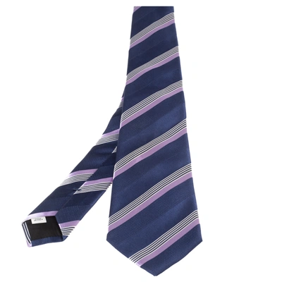Pre-owned Valentino Garavani Blue Diagonal Striped Classic Silk Tie