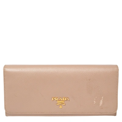 PRADA Pre-owned Beige Saffiano Lux Leather Flap Continental Wallet