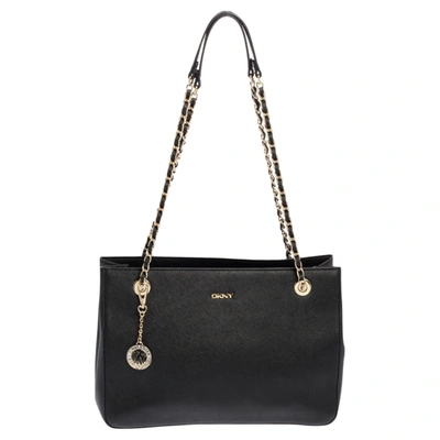Pre-owned Dkny Black Saffiano Leather Bryant Park Chain Tote