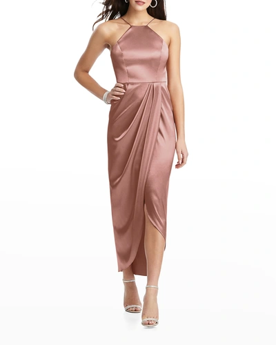 Shop After Six Satin Halter Dress W/ Draped Tulip Skirt In Desert Rose