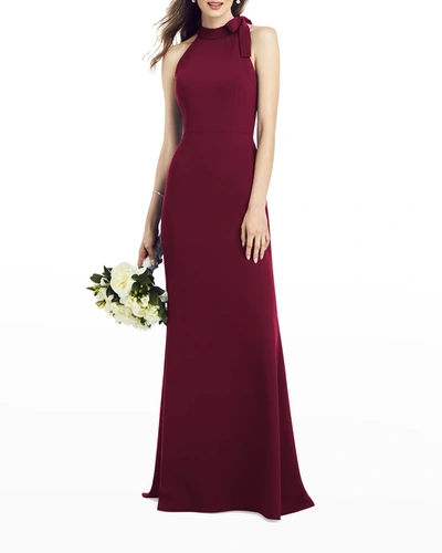 Shop After Six Bow-neck Open-back Trumpet Gown In Cabernet