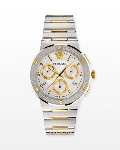 Shop Versace Men's 43mm Greca Logo Chrono Watch In Silver