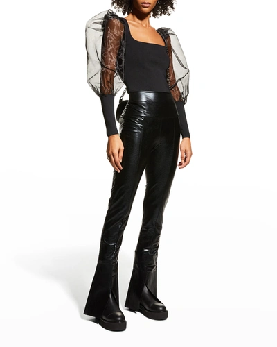 Shop Norma Kamali Spat Faux-leather Leggings In Black Foil