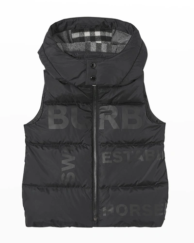Shop Burberry Kid's Fergus Vintage Check Quilted Vest In Black