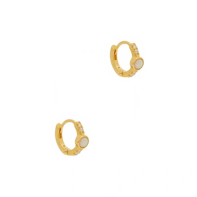 Shop V By Laura Vann Alice Opal 18kt Gold-plated Hoop Earrings In White